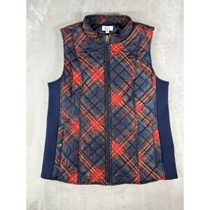 Kim Rogers Vest Women's Medium Blue‎ Red Green Plaid Quilted Holiday Christmas